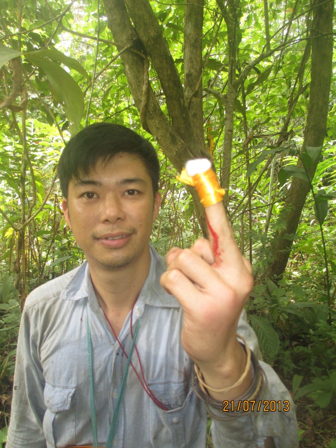 Nick shows off his field wound