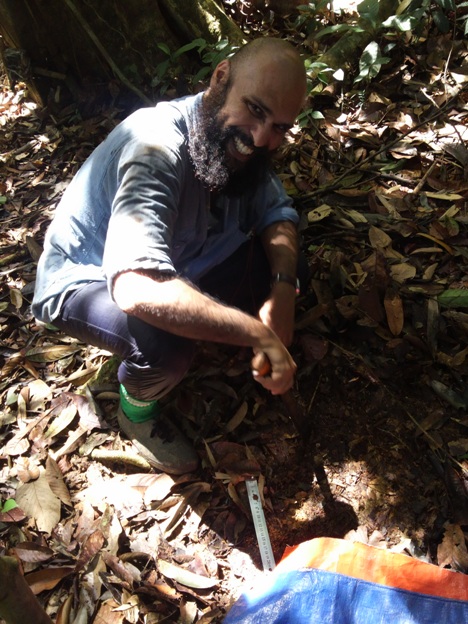 John Mathai taking soil samples in Deramakot FR, Sabah